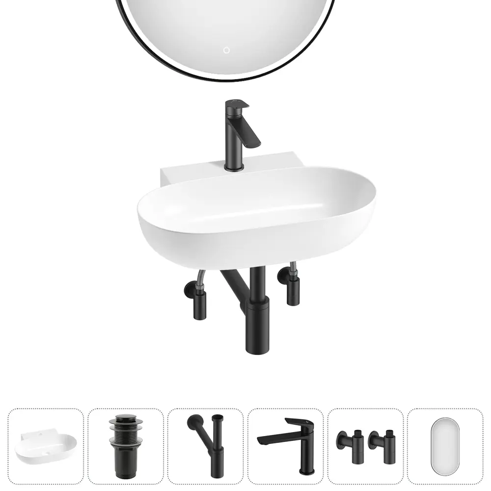 Фото 8 Раковина накладная подвесная Lavinia Boho Bathroom Sink 58x40 20219282R в комплекте для ванной комнаты цвет матовый черный