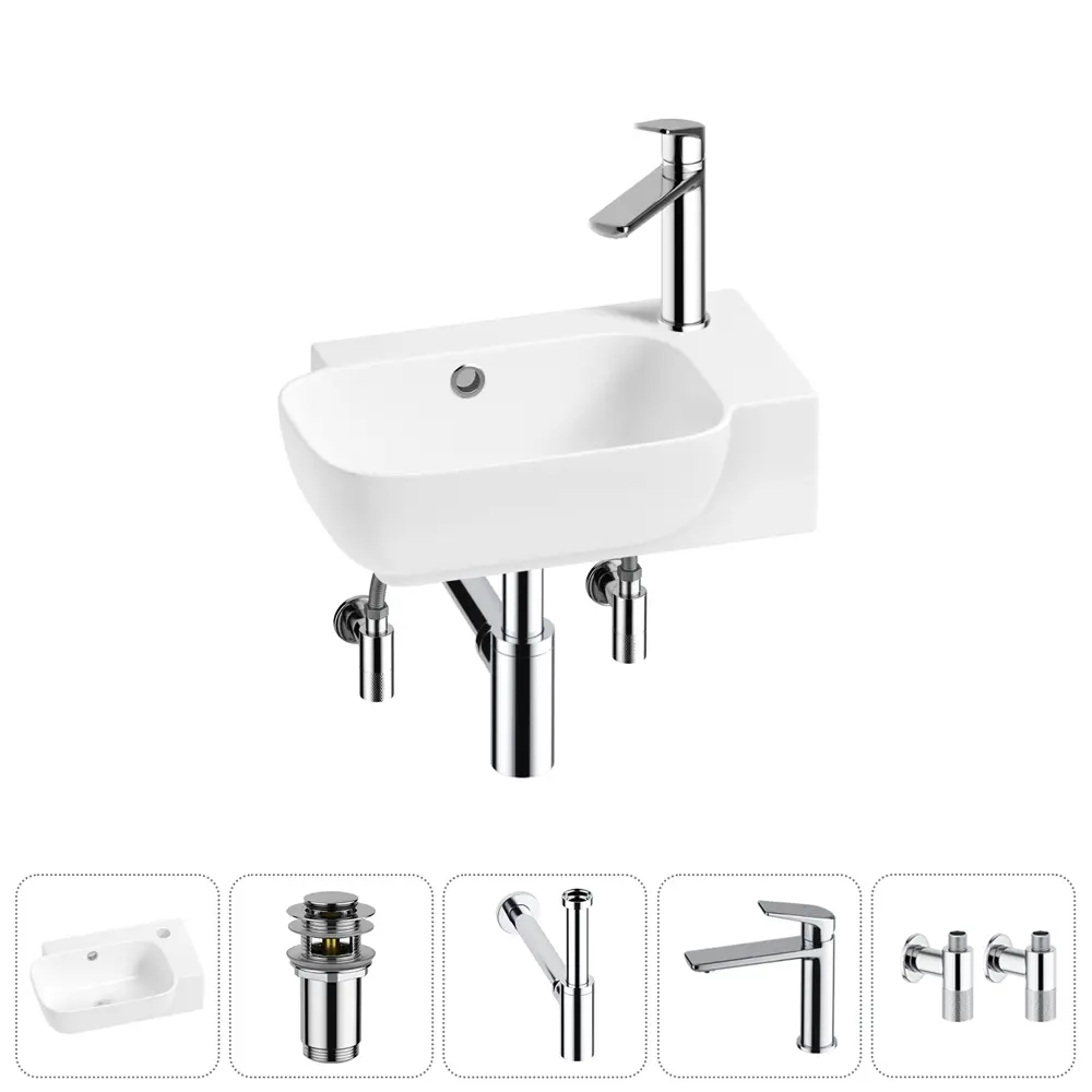 Фото 5 Раковина накладная подвесная Lavinia Boho Bathroom Sink 40x24 20216369R с донным клапаном, сифоном, смесителем и вентилями хром Фото 5 Раковина накладная подвесная Lavinia Boho Bathroom Sink 40x24 20216369R с донным клапаном, сифоном, смесителем и вентилями хром