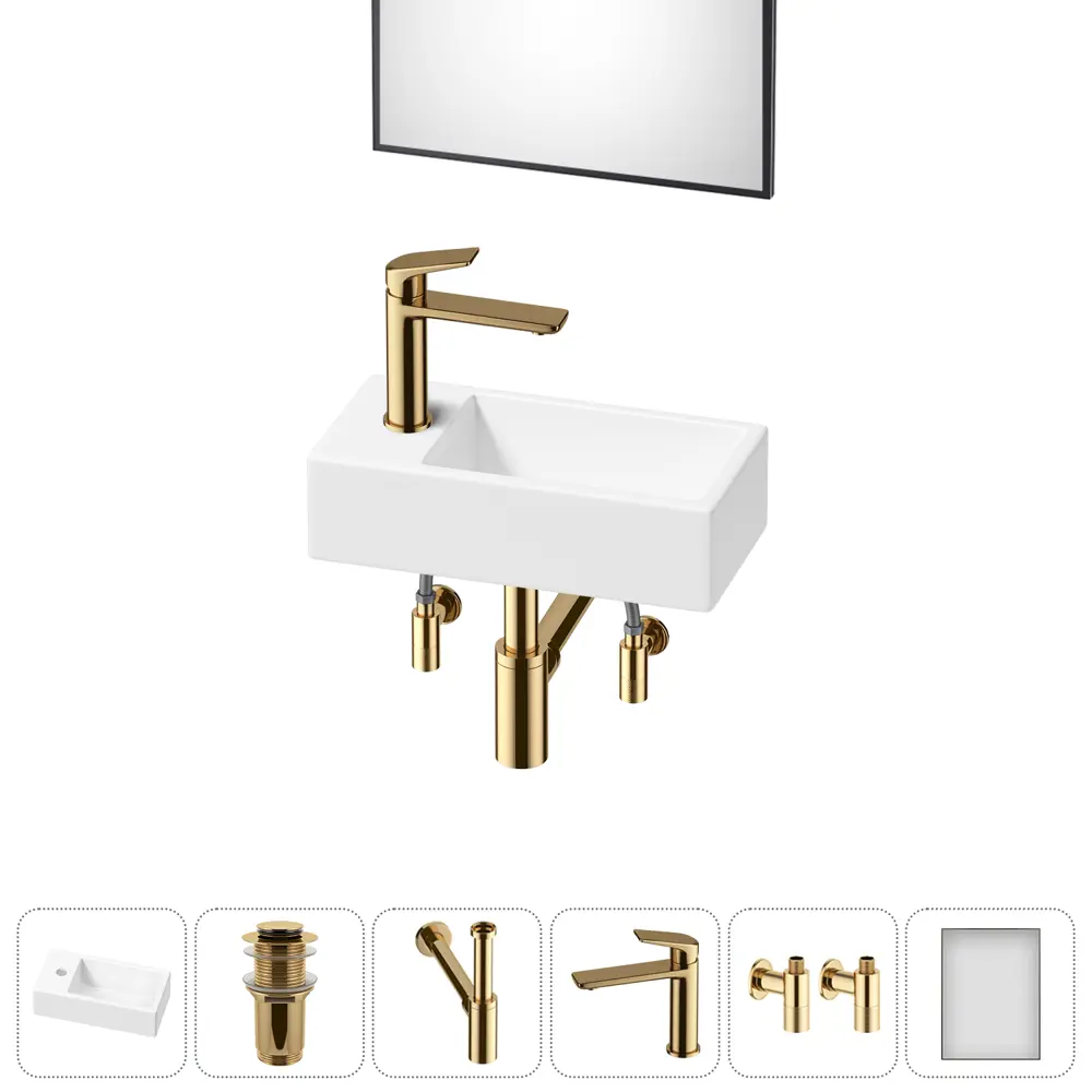 Фото 6 Раковина Lavinia boho bathroom sink 20219585R 40см цвет раковина 6 в 1: донный клапан, сифон, смеситель, вентили, зеркало