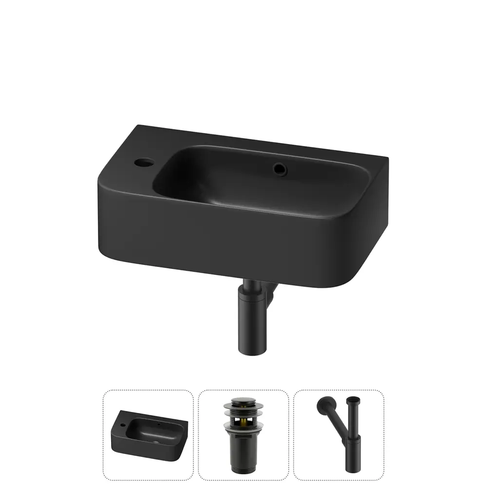 Фото 7 Раковина накладная подвесная Lavinia Boho Bathroom Sink 45x27 20216489R с донным клапаном и сифоном цвет матовый черный Фото 7 Раковина накладная подвесная Lavinia Boho Bathroom Sink 45x27 20216489R с донным клапаном и сифоном цвет матовый черный