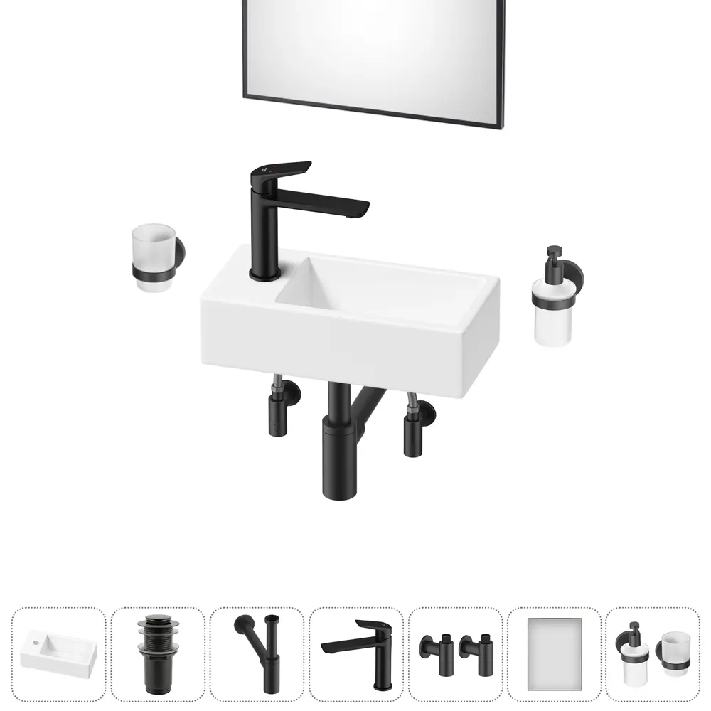 Фото 8 Раковина накладная подвесная Lavinia Boho Bathroom Sink 40x20 20219588R в комплекте для ванной комнаты цвет матовый черный Фото 8 Раковина накладная подвесная Lavinia Boho Bathroom Sink 40x20 20219588R в комплекте для ванной комнаты цвет матовый черный