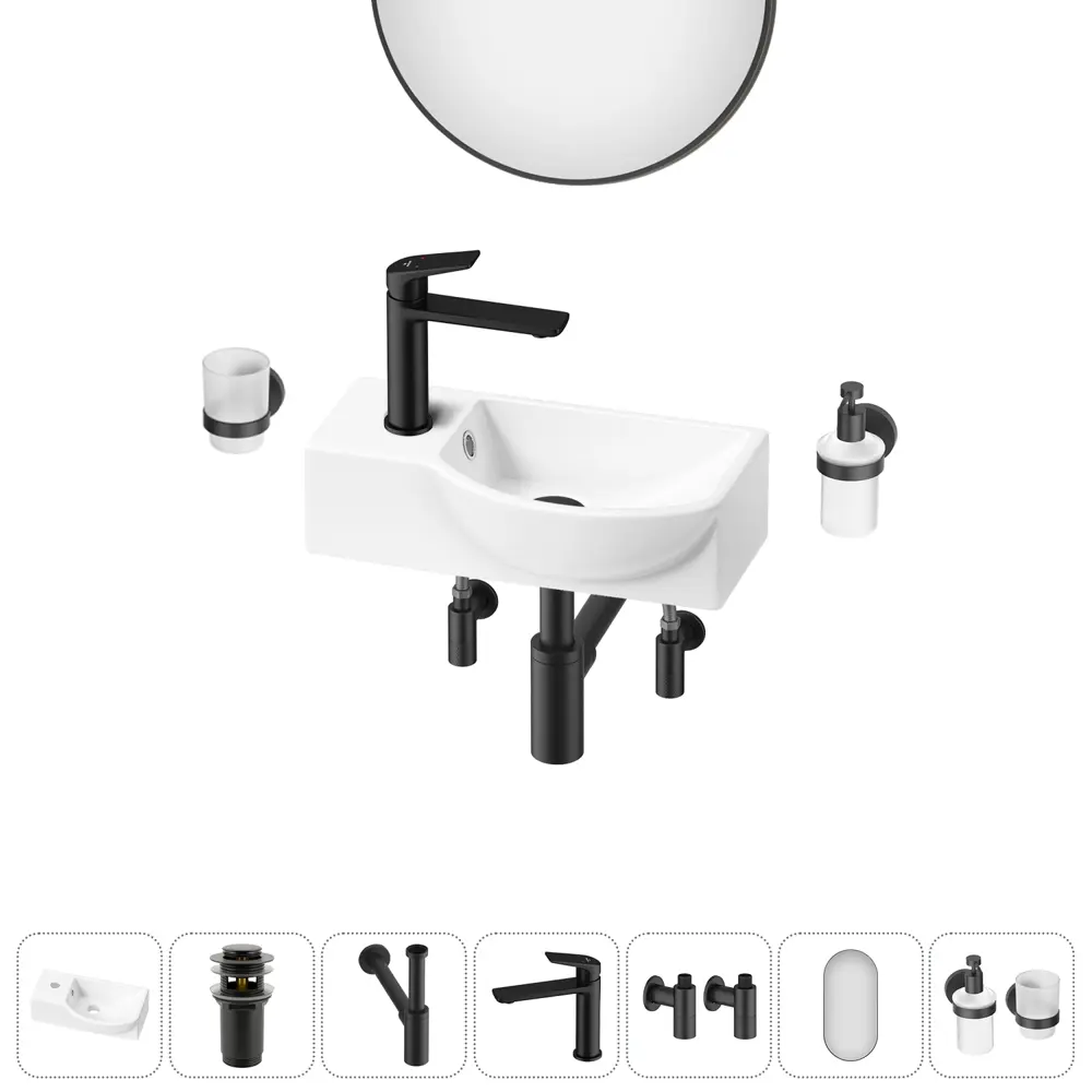 Фото 4 Раковина накладная подвесная Lavinia Boho Bathroom Sink 40x23 20219602R в комплекте для ванной комнаты цвет матовый черный Фото 4 Раковина накладная подвесная Lavinia Boho Bathroom Sink 40x23 20219602R в комплекте для ванной комнаты цвет матовый черный