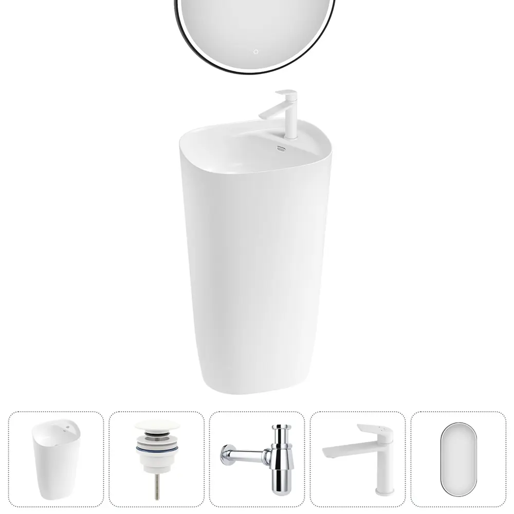 Фото 5 Раковина напольная отдельностоящая Lavinia Boho Bathroom Sink 50x45 20219404R в комплекте 5 в 1: донный клапан, сифон, смеситель, зеркало белый Фото 5 Раковина напольная отдельностоящая Lavinia Boho Bathroom Sink 50x45 20219404R в комплекте 5 в 1: донный клапан, сифон, смеситель, зеркало белый