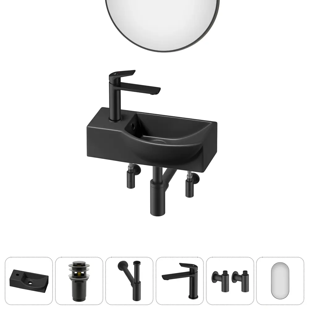 Фото 13 Раковина Lavinia boho bathroom sink 20219606R 40см цвет раковина 6 в 1: донный клапан, сифон, смеситель, вентили, зеркало