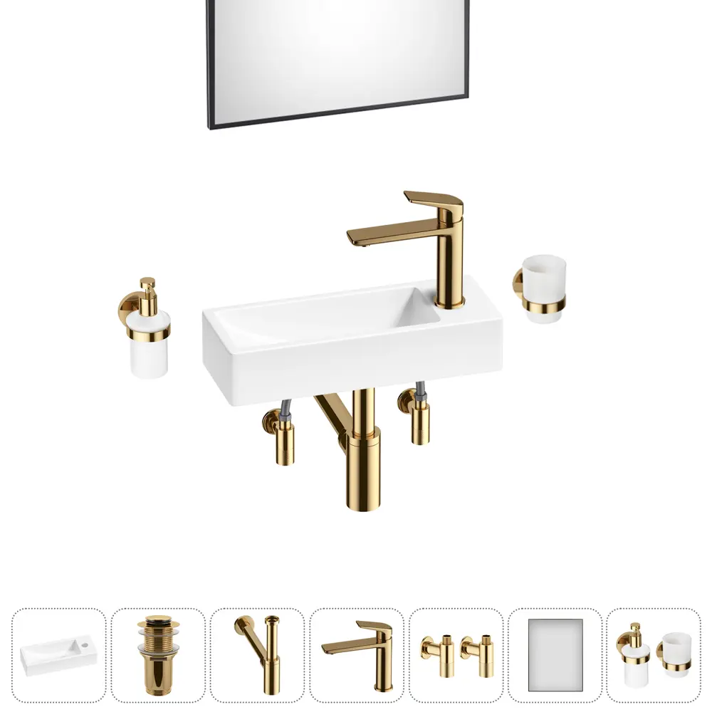 Фото 2 Раковина накладная подвесная Lavinia Boho Bathroom Sink 38x14 20219561R в комплекте для ванной комнаты цвет золото Фото 2 Раковина накладная подвесная Lavinia Boho Bathroom Sink 38x14 20219561R в комплекте для ванной комнаты цвет золото