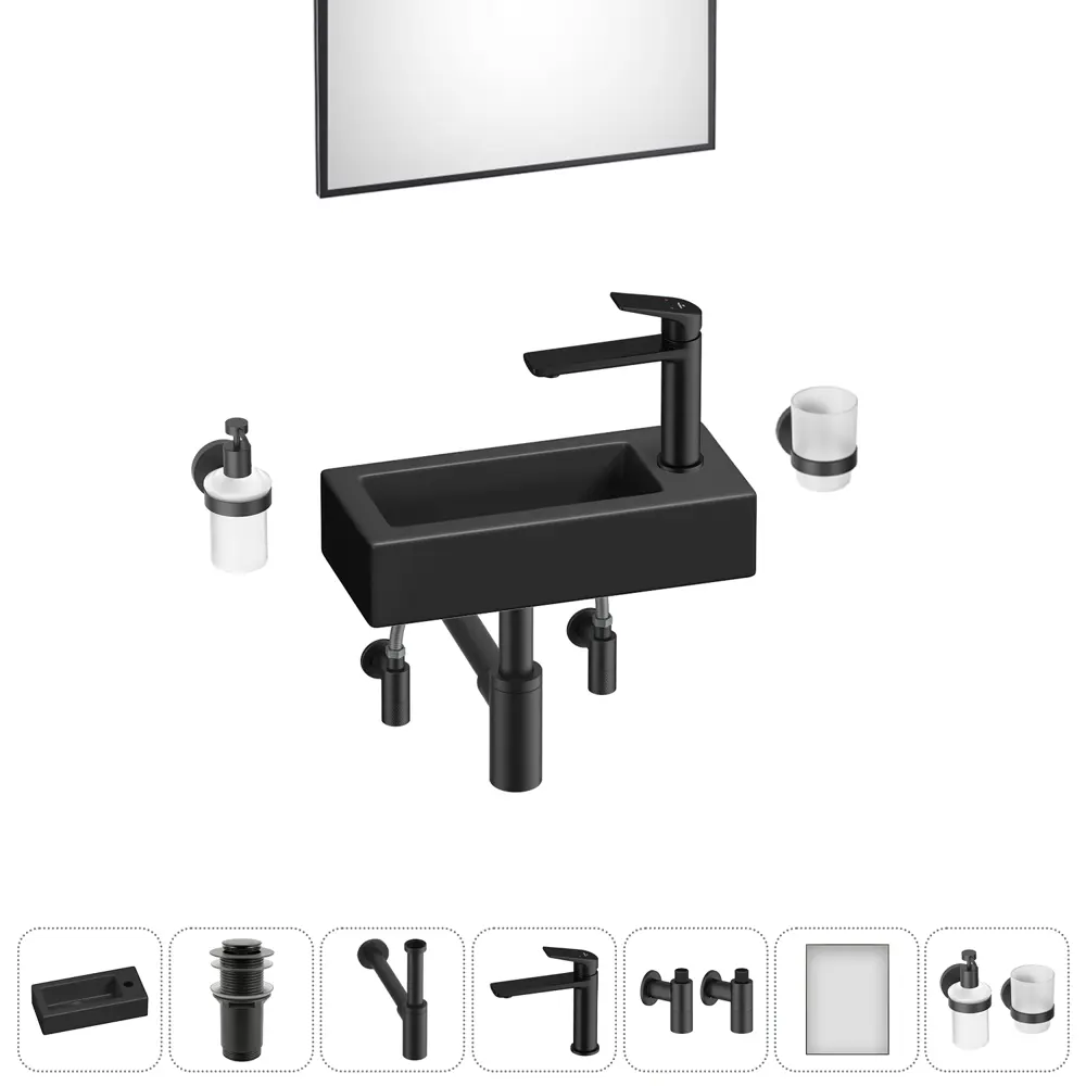 Фото 10 Раковина накладная подвесная Lavinia Boho Bathroom Sink 37x18 20219525R в комплекте для ванной комнаты цвет матовый черный Фото 10 Раковина накладная подвесная Lavinia Boho Bathroom Sink 37x18 20219525R в комплекте для ванной комнаты цвет матовый черный