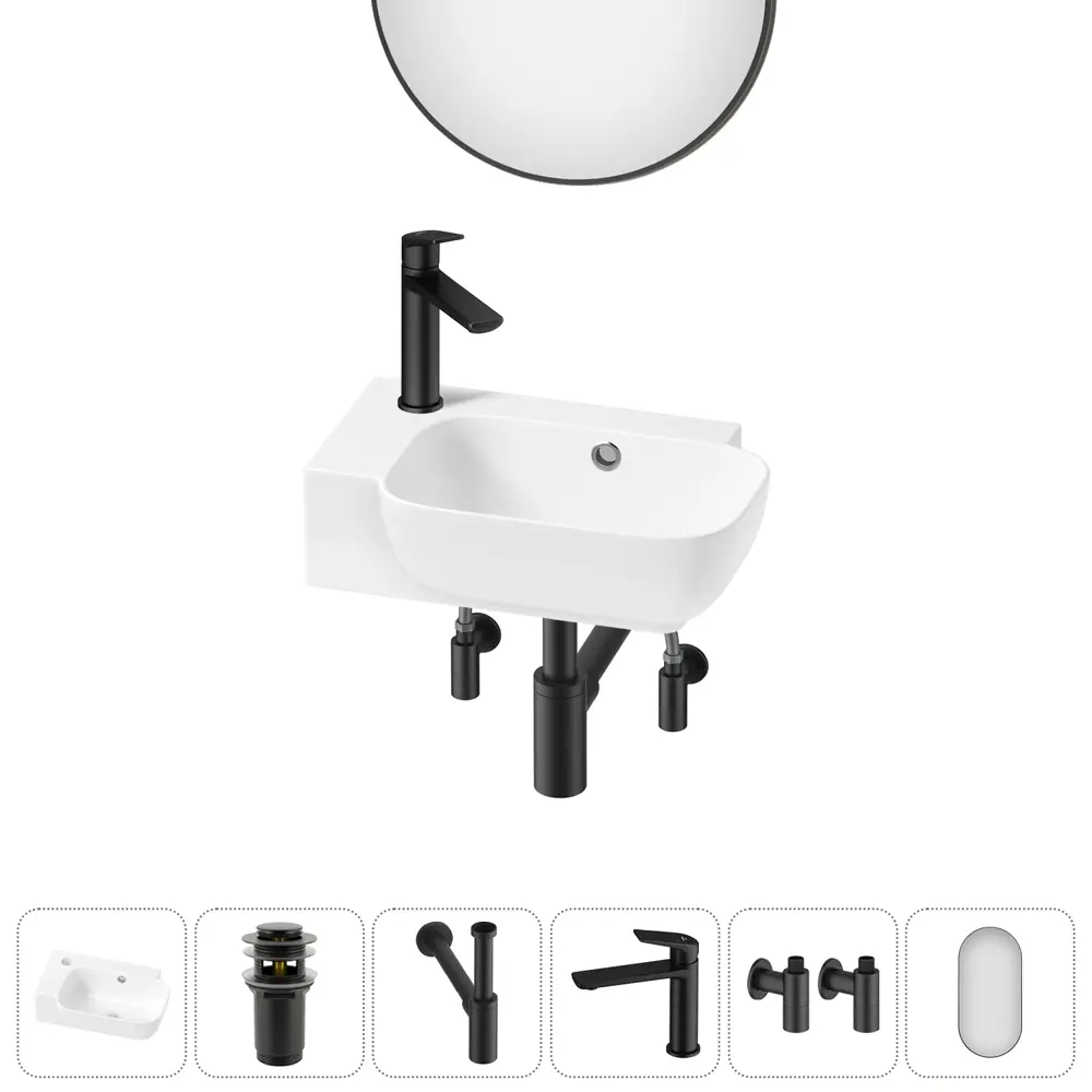 Фото 2 Раковина накладная подвесная Lavinia Boho Bathroom Sink 40x24 20219780R в комплекте для ванной комнаты цвет матовый черный Фото 2 Раковина накладная подвесная Lavinia Boho Bathroom Sink 40x24 20219780R в комплекте для ванной комнаты цвет матовый черный