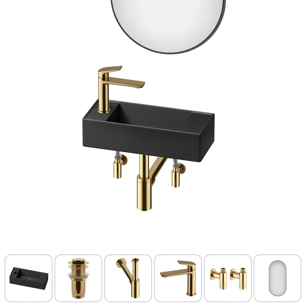 Фото 11 Раковина накладная подвесная Lavinia Boho Bathroom Sink 43x18 20219733R в комплекте для ванной комнаты цвет золото