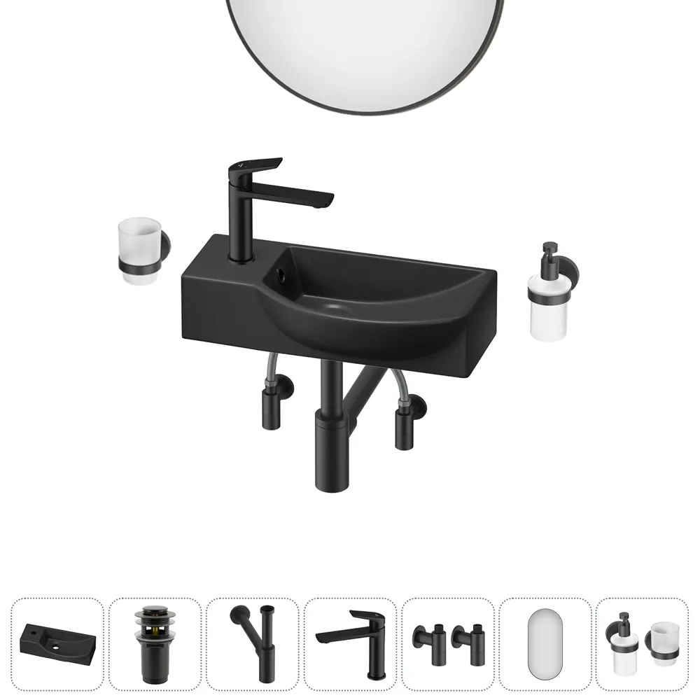 Фото 4 Раковина накладная подвесная Lavinia Boho Bathroom Sink 45x24 20219637R в комплекте для ванной комнаты цвет матовый черный Фото 4 Раковина накладная подвесная Lavinia Boho Bathroom Sink 45x24 20219637R в комплекте для ванной комнаты цвет матовый черный