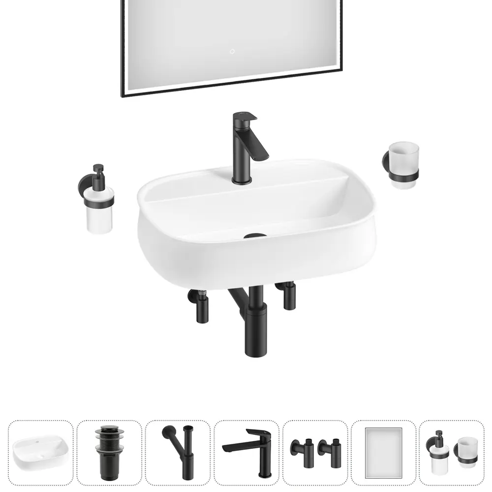 Фото 14 Раковина накладная для ванной Lavinia Boho Bathroom Sink 55x40 20219470R в комплекте: донный клапан, сифон, смеситель, вентили, зеркало цвет черный Фото 14 Раковина накладная для ванной Lavinia Boho Bathroom Sink 55x40 20219470R в комплекте: донный клапан, сифон, смеситель, вентили, зеркало цвет черный
