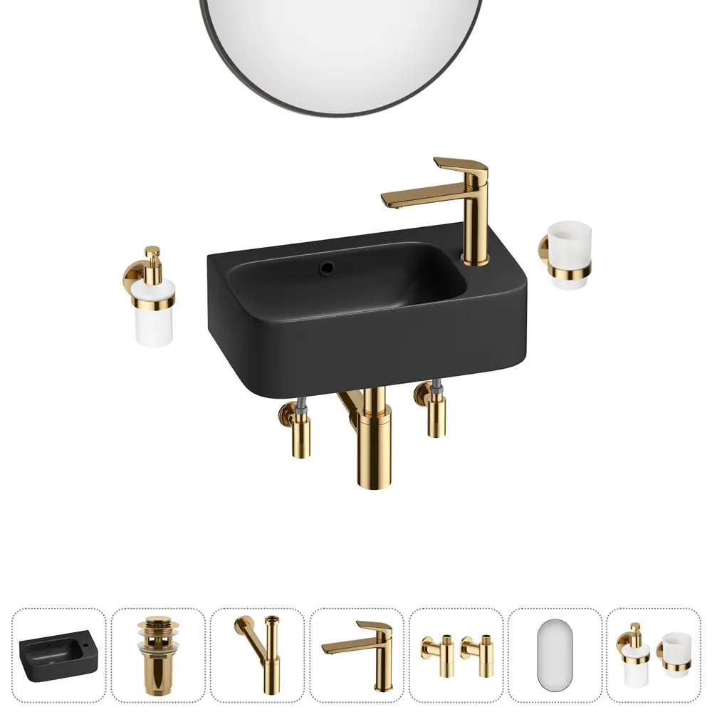 Фото 7 Раковина накладная подвесная Lavinia Boho Bathroom Sink 45x27 20219848R в комплекте для ванной комнаты цвет золото Фото 7 Раковина накладная подвесная Lavinia Boho Bathroom Sink 45x27 20219848R в комплекте для ванной комнаты цвет золото