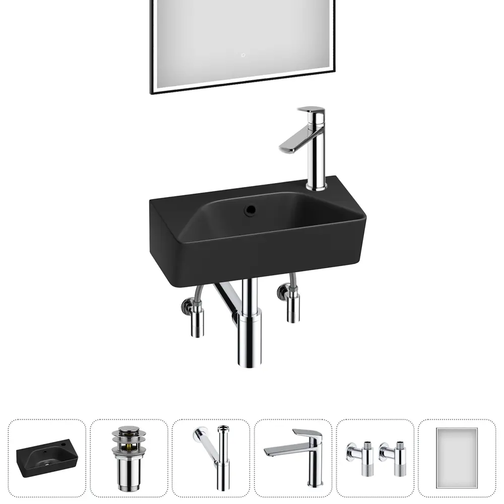 Фото 7 Раковина Lavinia boho bathroom sink 20219801R 40см цвет раковина 6 в 1: донный клапан, сифон, смеситель, вентили, зеркало Фото 7 Раковина Lavinia boho bathroom sink 20219801R 40см цвет раковина 6 в 1: донный клапан, сифон, смеситель, вентили, зеркало