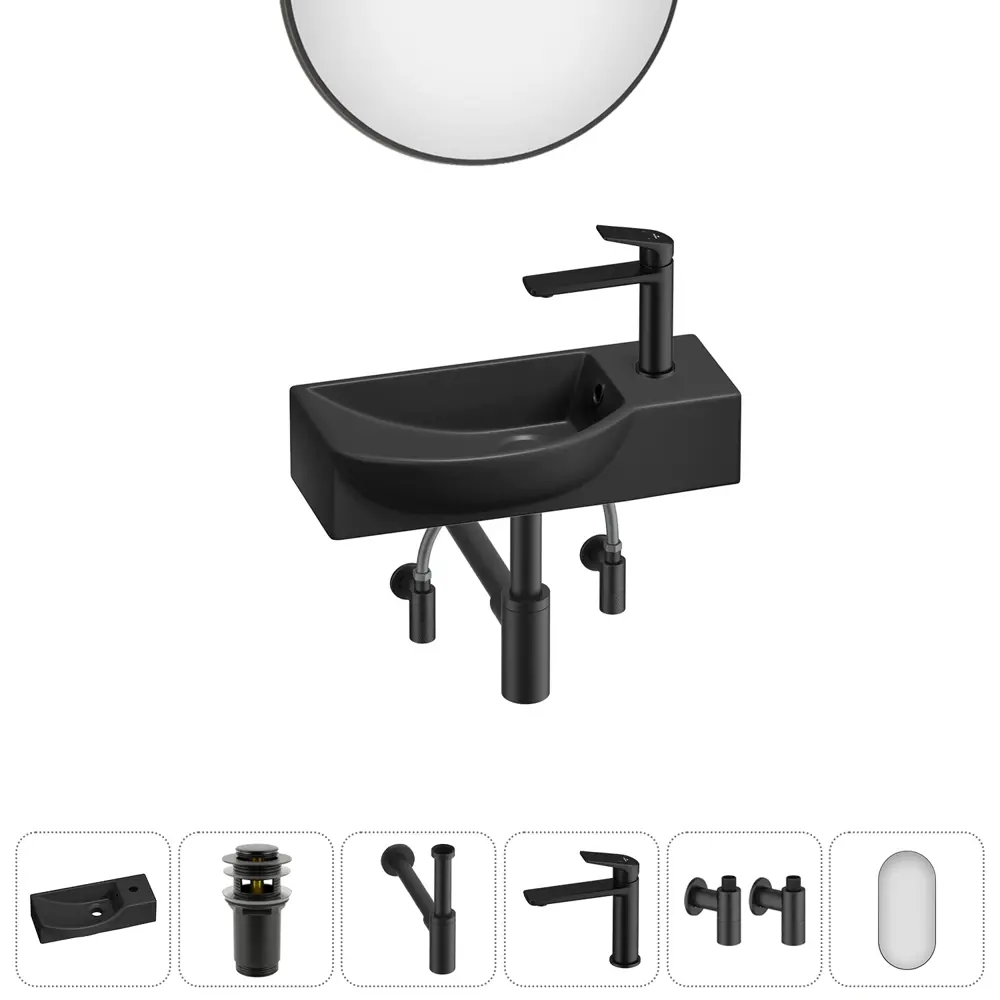 Фото 10 Раковина накладная подвесная Lavinia Boho Bathroom Sink 45x24 20219648R в комплекте для ванной комнаты цвет матовый черный Фото 10 Раковина накладная подвесная Lavinia Boho Bathroom Sink 45x24 20219648R в комплекте для ванной комнаты цвет матовый черный