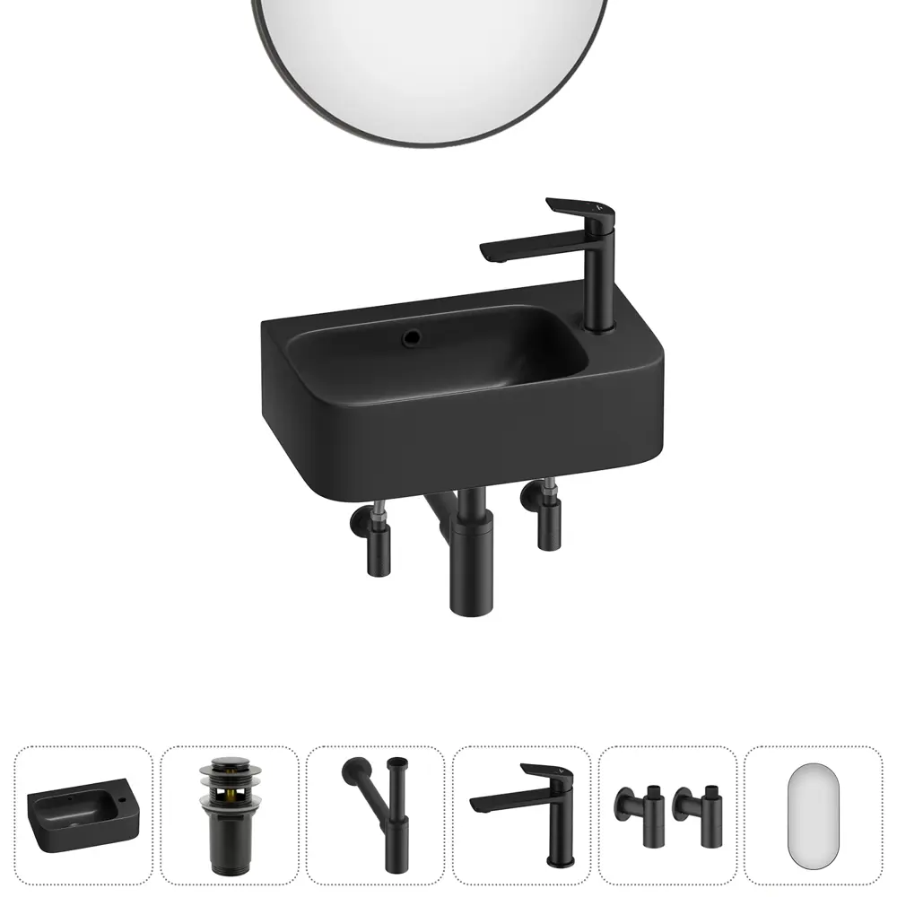Фото 2 Раковина накладная подвесная Lavinia Boho Bathroom Sink 45x27 20219844R в комплекте для ванной комнаты цвет матовый черный Фото 2 Раковина накладная подвесная Lavinia Boho Bathroom Sink 45x27 20219844R в комплекте для ванной комнаты цвет матовый черный