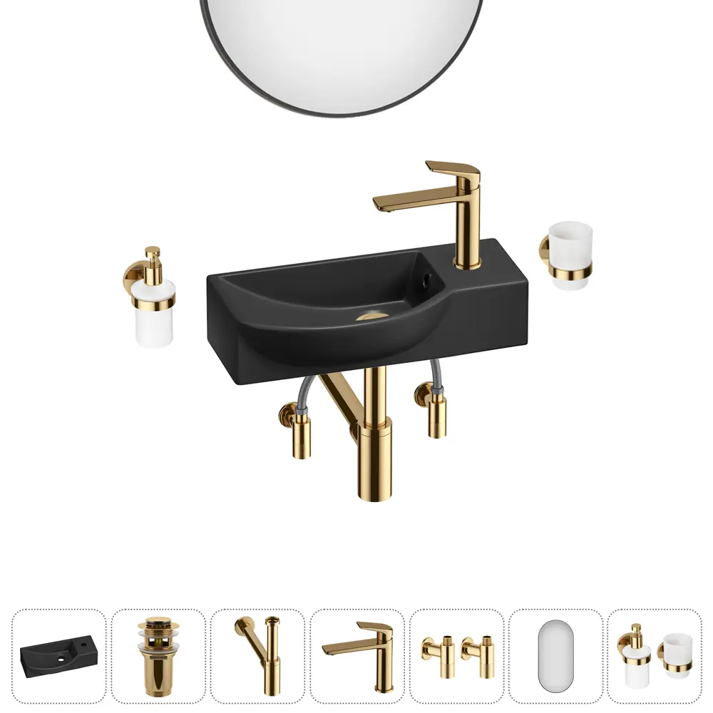 Фото 4 Раковина накладная подвесная Lavinia Boho Bathroom Sink 45x24 20219652R в комплекте для ванной комнаты цвет золото Фото 4 Раковина накладная подвесная Lavinia Boho Bathroom Sink 45x24 20219652R в комплекте для ванной комнаты цвет золото