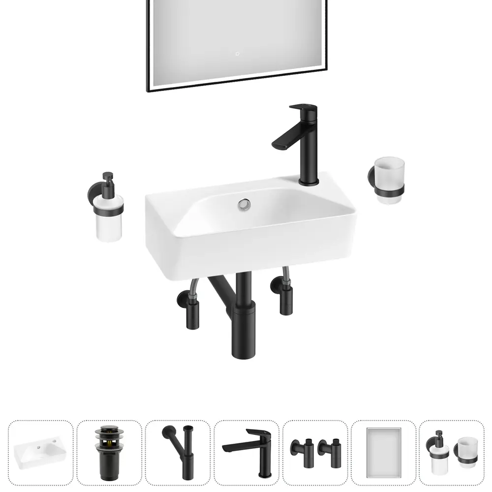 Фото 13 Раковина накладная подвесная Lavinia Boho Bathroom Sink 40x22 20219798R в комплекте для ванной комнаты цвет матовый черный Фото 13 Раковина накладная подвесная Lavinia Boho Bathroom Sink 40x22 20219798R в комплекте для ванной комнаты цвет матовый черный