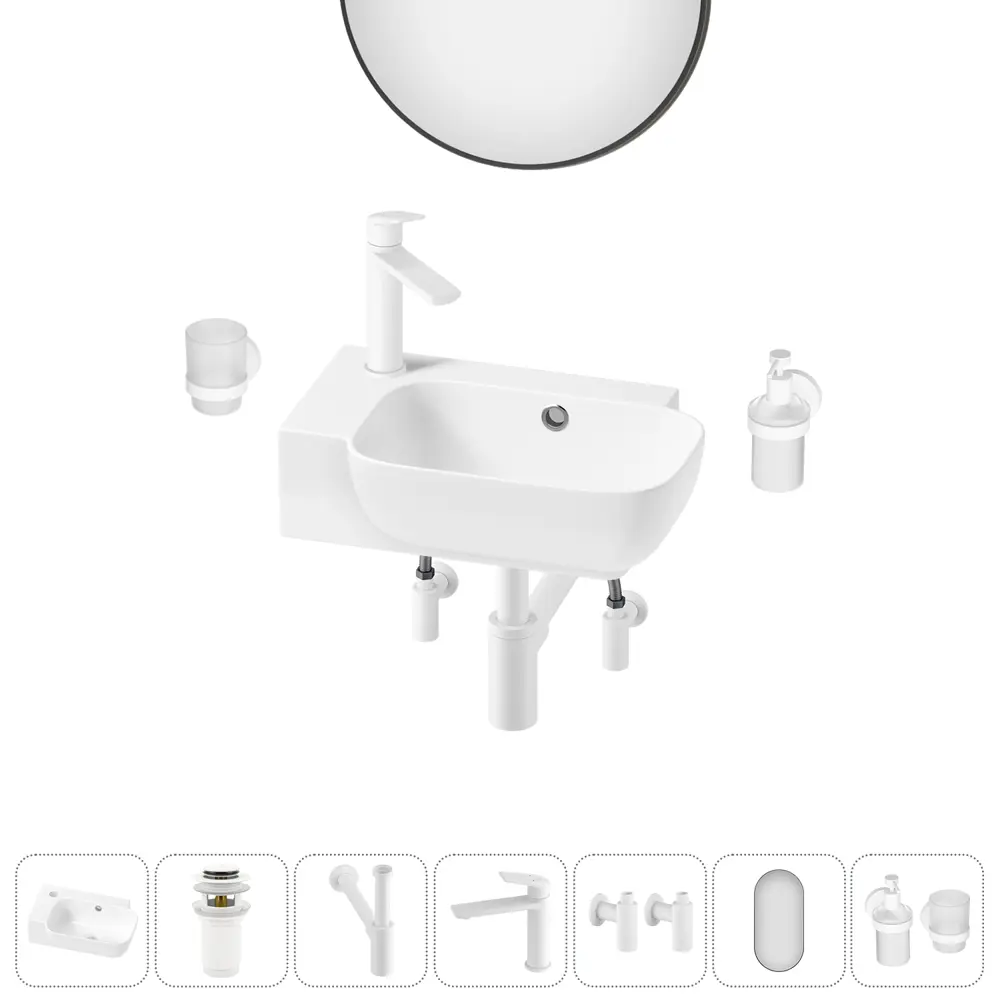Фото 10 Раковина накладная подвесная Lavinia Boho Bathroom Sink 40x24 20219786R в комплекте для ванной комнаты цвет матовый белый Фото 10 Раковина накладная подвесная Lavinia Boho Bathroom Sink 40x24 20219786R в комплекте для ванной комнаты цвет матовый белый