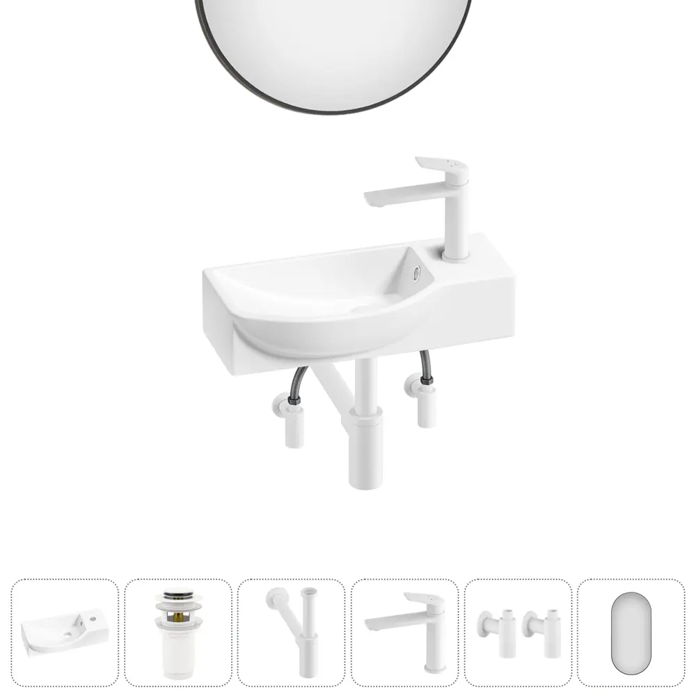 Фото 3 Раковина накладная подвесная Lavinia Boho Bathroom Sink 45x24 20219642R в комплекте для ванной комнаты цвет матовый белый Фото 3 Раковина накладная подвесная Lavinia Boho Bathroom Sink 45x24 20219642R в комплекте для ванной комнаты цвет матовый белый