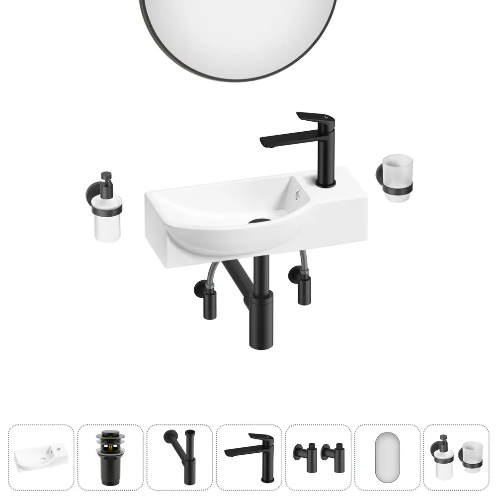 Фото 9 Раковина накладная подвесная Lavinia Boho Bathroom Sink 45x24 20219644R в комплекте для ванной комнаты цвет матовый черный Фото 9 Раковина накладная подвесная Lavinia Boho Bathroom Sink 45x24 20219644R в комплекте для ванной комнаты цвет матовый черный