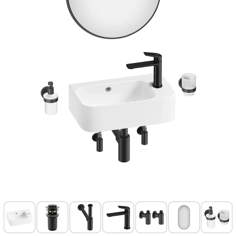 Фото 10 Раковина накладная подвесная Lavinia Boho Bathroom Sink 45x27 20219840R в комплекте для ванной комнаты цвет матовый черный Фото 10 Раковина накладная подвесная Lavinia Boho Bathroom Sink 45x27 20219840R в комплекте для ванной комнаты цвет матовый черный