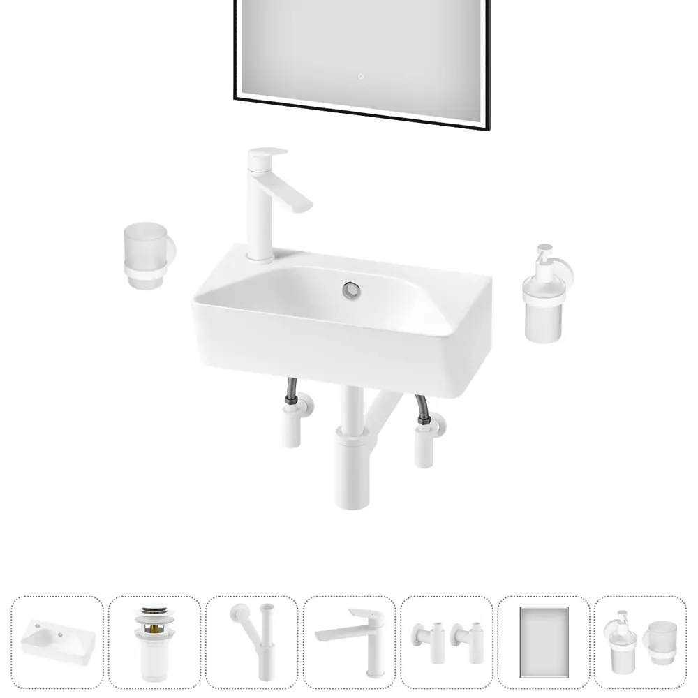 Фото 2 Раковина накладная подвесная Lavinia Boho Bathroom Sink 40x22 20219814R в комплекте для ванной комнаты цвет матовый белый Фото 2 Раковина накладная подвесная Lavinia Boho Bathroom Sink 40x22 20219814R в комплекте для ванной комнаты цвет матовый белый