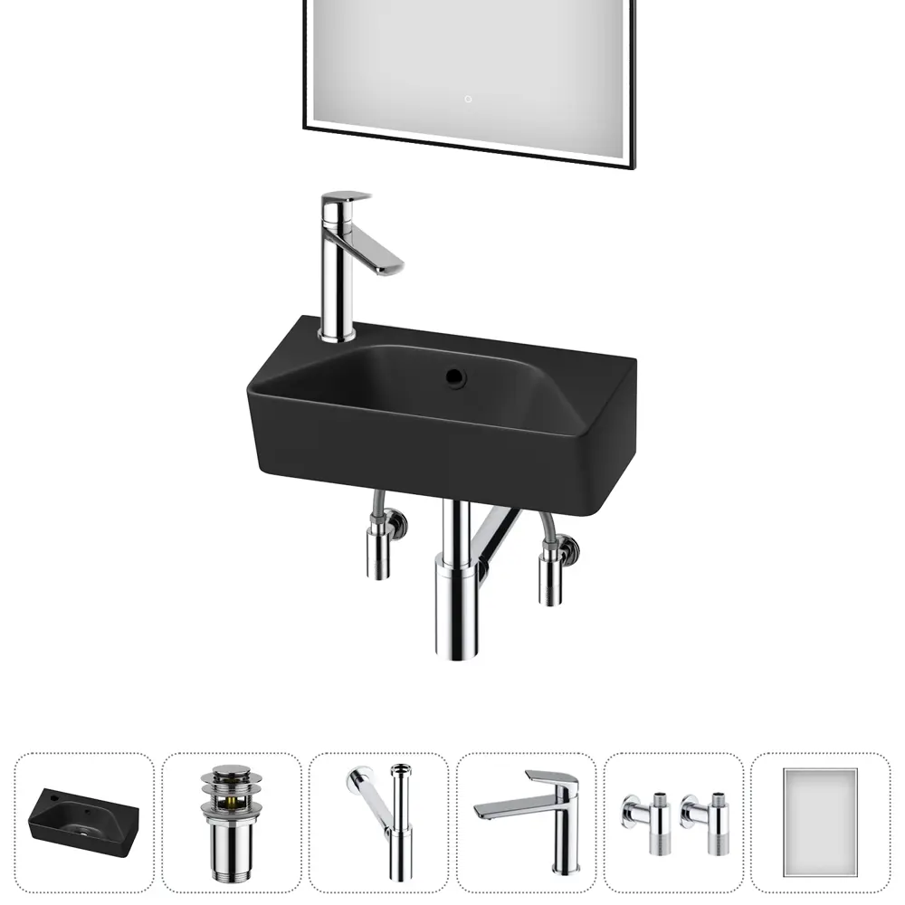 Фото 4 Раковина Lavinia boho bathroom sink 20219815R 40см цвет раковина 6 в 1: донный клапан, сифон, смеситель, вентили, зеркало Фото 4 Раковина Lavinia boho bathroom sink 20219815R 40см цвет раковина 6 в 1: донный клапан, сифон, смеситель, вентили, зеркало