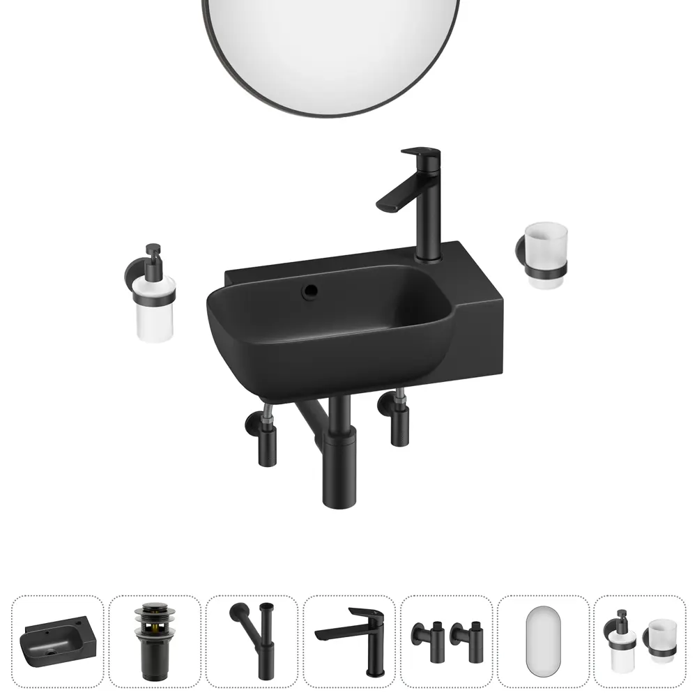 Фото 5 Раковина накладная подвесная Lavinia Boho Bathroom Sink 40x24 20219777R в комплекте для ванной комнаты цвет матовый черный Фото 5 Раковина накладная подвесная Lavinia Boho Bathroom Sink 40x24 20219777R в комплекте для ванной комнаты цвет матовый черный