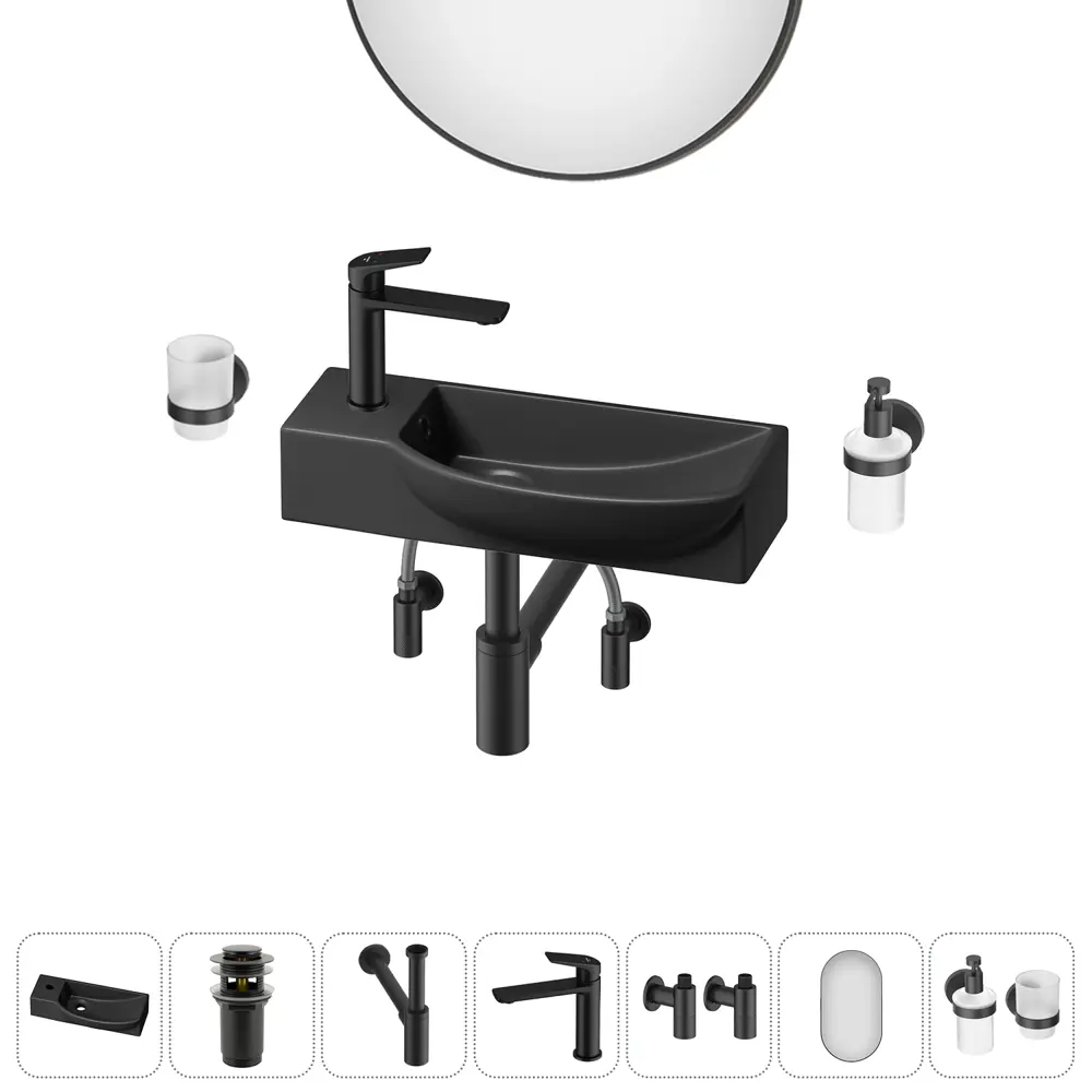 Фото 7 Раковина накладная подвесная Lavinia Boho Bathroom Sink 50x24 20219665R в комплекте для ванной комнаты цвет матовый черный Фото 7 Раковина накладная подвесная Lavinia Boho Bathroom Sink 50x24 20219665R в комплекте для ванной комнаты цвет матовый черный