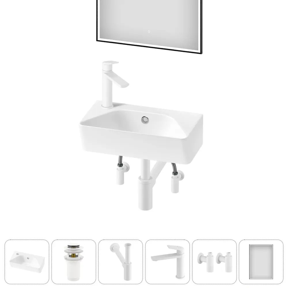 Фото 6 Раковина накладная подвесная Lavinia Boho Bathroom Sink 40x22 20219810R в комплекте для ванной комнаты цвет матовый белый Фото 6 Раковина накладная подвесная Lavinia Boho Bathroom Sink 40x22 20219810R в комплекте для ванной комнаты цвет матовый белый