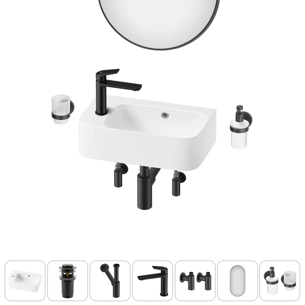 Фото 6 Раковина накладная подвесная Lavinia Boho Bathroom Sink 45x27 20219826R в комплекте для ванной комнаты цвет матовый черный Фото 6 Раковина накладная подвесная Lavinia Boho Bathroom Sink 45x27 20219826R в комплекте для ванной комнаты цвет матовый черный