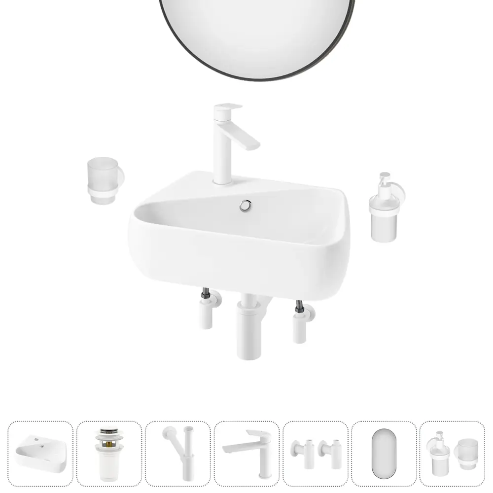 Фото 13 Раковина накладная подвесная Lavinia Boho Bathroom Sink 44x27 20219884R в комплекте для ванной комнаты цвет матовый белый Фото 13 Раковина накладная подвесная Lavinia Boho Bathroom Sink 44x27 20219884R в комплекте для ванной комнаты цвет матовый белый
