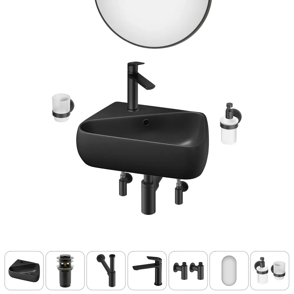 Фото 7 Раковина накладная подвесная Lavinia Boho Bathroom Sink 44x27 20219889R в комплекте для ванной комнаты цвет матовый черный Фото 7 Раковина накладная подвесная Lavinia Boho Bathroom Sink 44x27 20219889R в комплекте для ванной комнаты цвет матовый черный