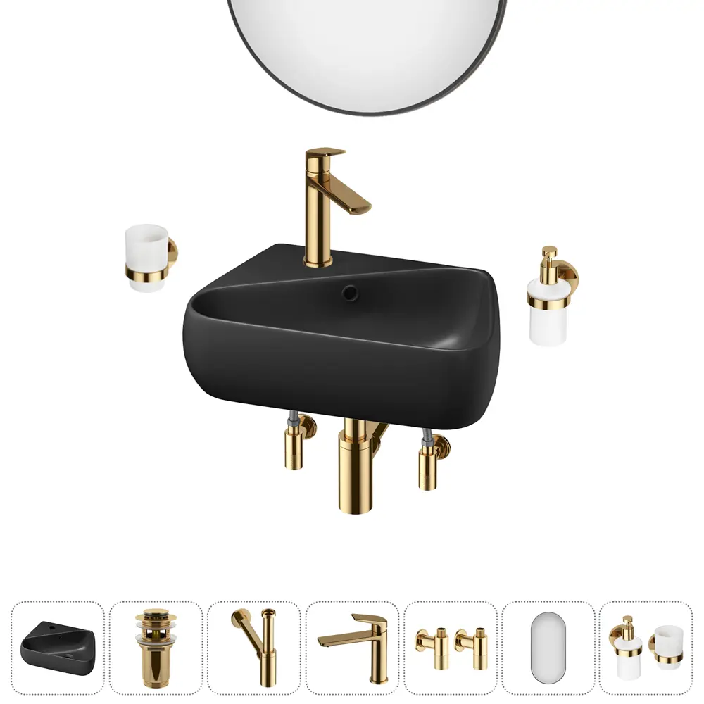 Фото Раковина накладная подвесная Lavinia Boho Bathroom Sink 44x27 20219890R в комплекте для ванной комнаты цвет золото Фото Раковина накладная подвесная Lavinia Boho Bathroom Sink 44x27 20219890R в комплекте для ванной комнаты цвет золото