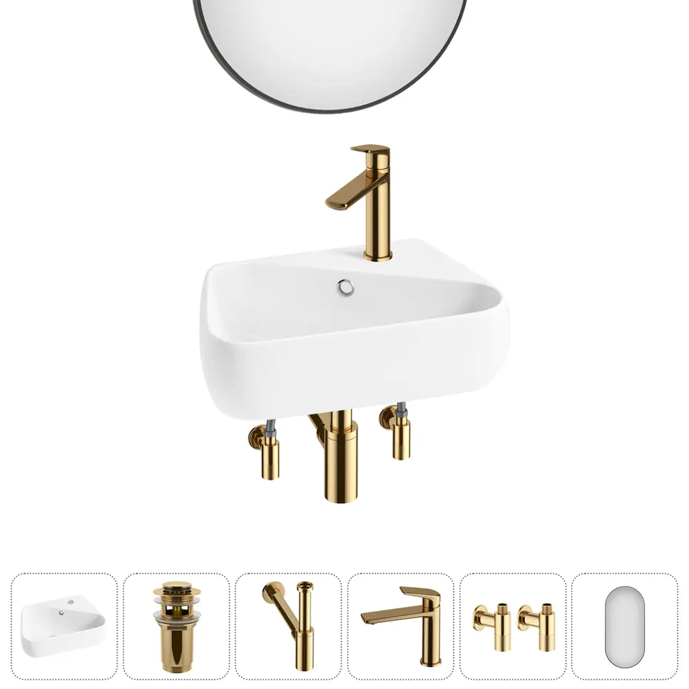 Фото 12 Раковина накладная подвесная Lavinia Boho Bathroom Sink 44x27 20219893R в комплекте для ванной комнаты цвет золото Фото 12 Раковина накладная подвесная Lavinia Boho Bathroom Sink 44x27 20219893R в комплекте для ванной комнаты цвет золото