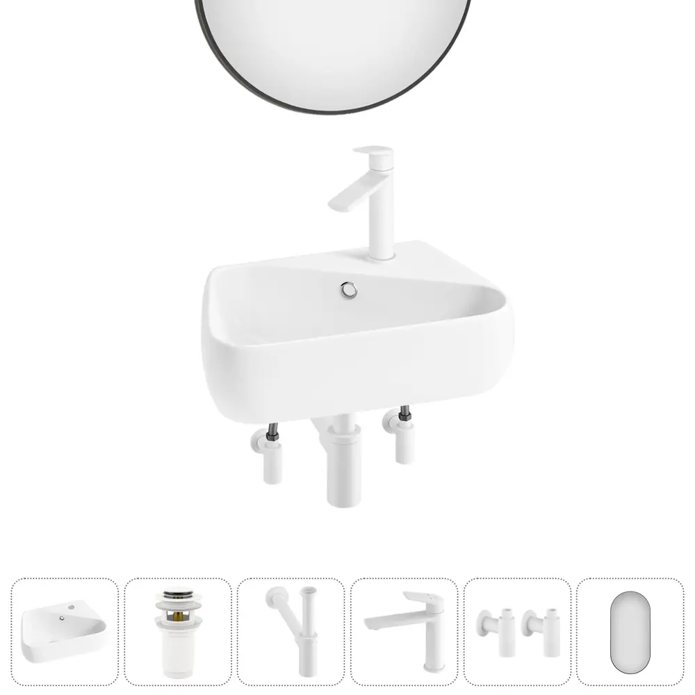 Фото 6 Раковина накладная подвесная Lavinia Boho Bathroom Sink 44x27 20219894R в комплекте для ванной комнаты цвет матовый белый Фото 6 Раковина накладная подвесная Lavinia Boho Bathroom Sink 44x27 20219894R в комплекте для ванной комнаты цвет матовый белый