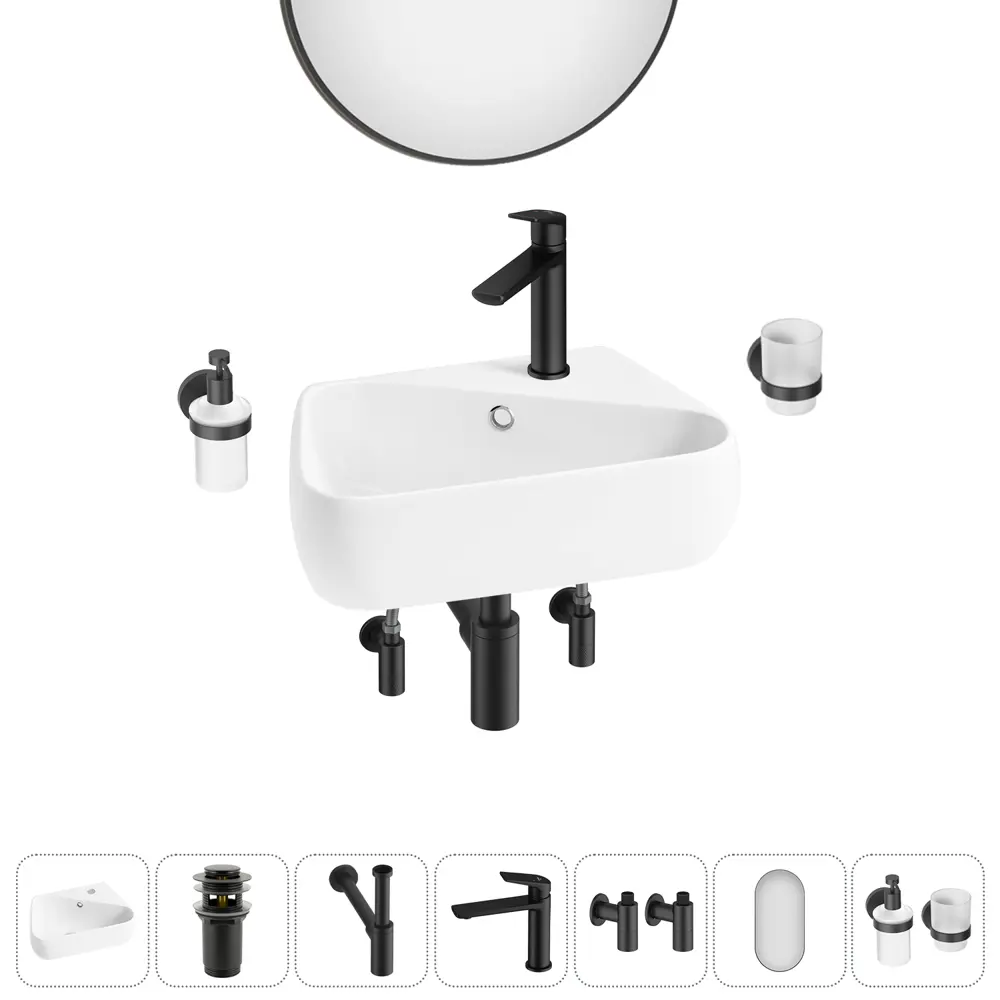 Фото 13 Раковина накладная подвесная Lavinia Boho Bathroom Sink 44x27 20219896R в комплекте для ванной комнаты цвет матовый черный Фото 13 Раковина накладная подвесная Lavinia Boho Bathroom Sink 44x27 20219896R в комплекте для ванной комнаты цвет матовый черный