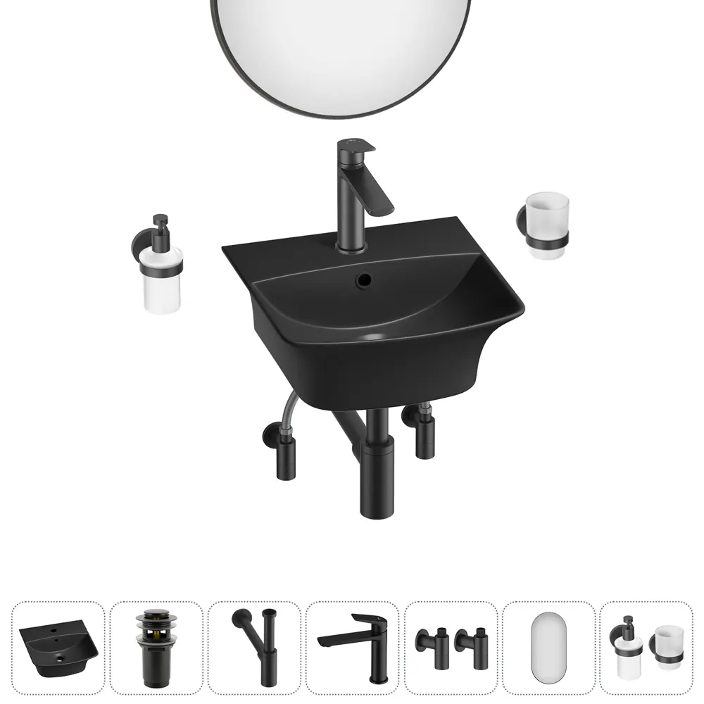 Фото 8 Раковина накладная подвесная Lavinia Boho Bathroom Sink 35x36 20219959R в комплекте для ванной комнаты цвет матовый черный Фото 8 Раковина накладная подвесная Lavinia Boho Bathroom Sink 35x36 20219959R в комплекте для ванной комнаты цвет матовый черный