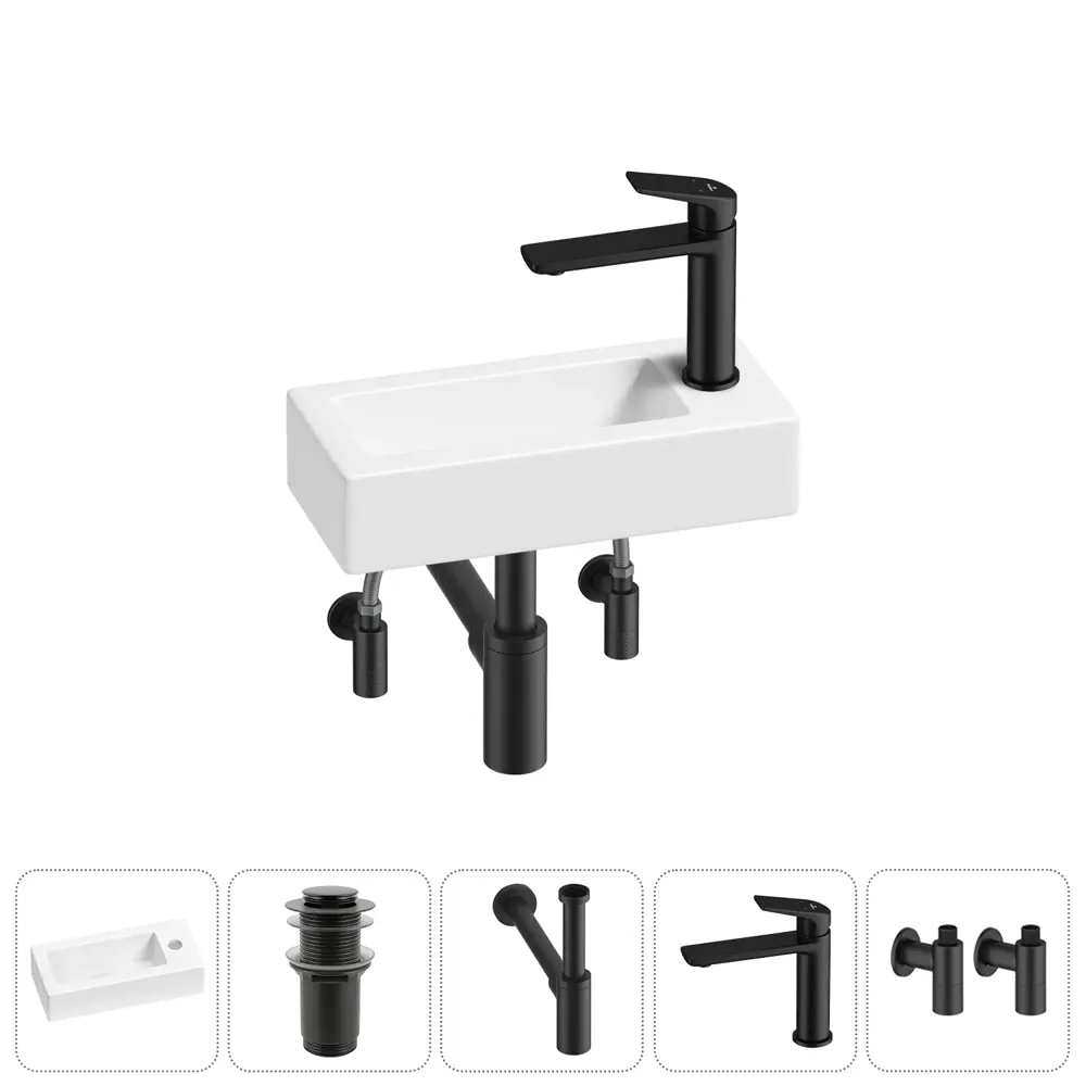 Фото 9 Раковина накладная подвесная Lavinia Boho Bathroom Sink 37x18 20215866R с донным клапаном, сифоном, смесителем и вентилями цвет матовый черный Фото 9 Раковина накладная подвесная Lavinia Boho Bathroom Sink 37x18 20215866R с донным клапаном, сифоном, смесителем и вентилями цвет матовый черный