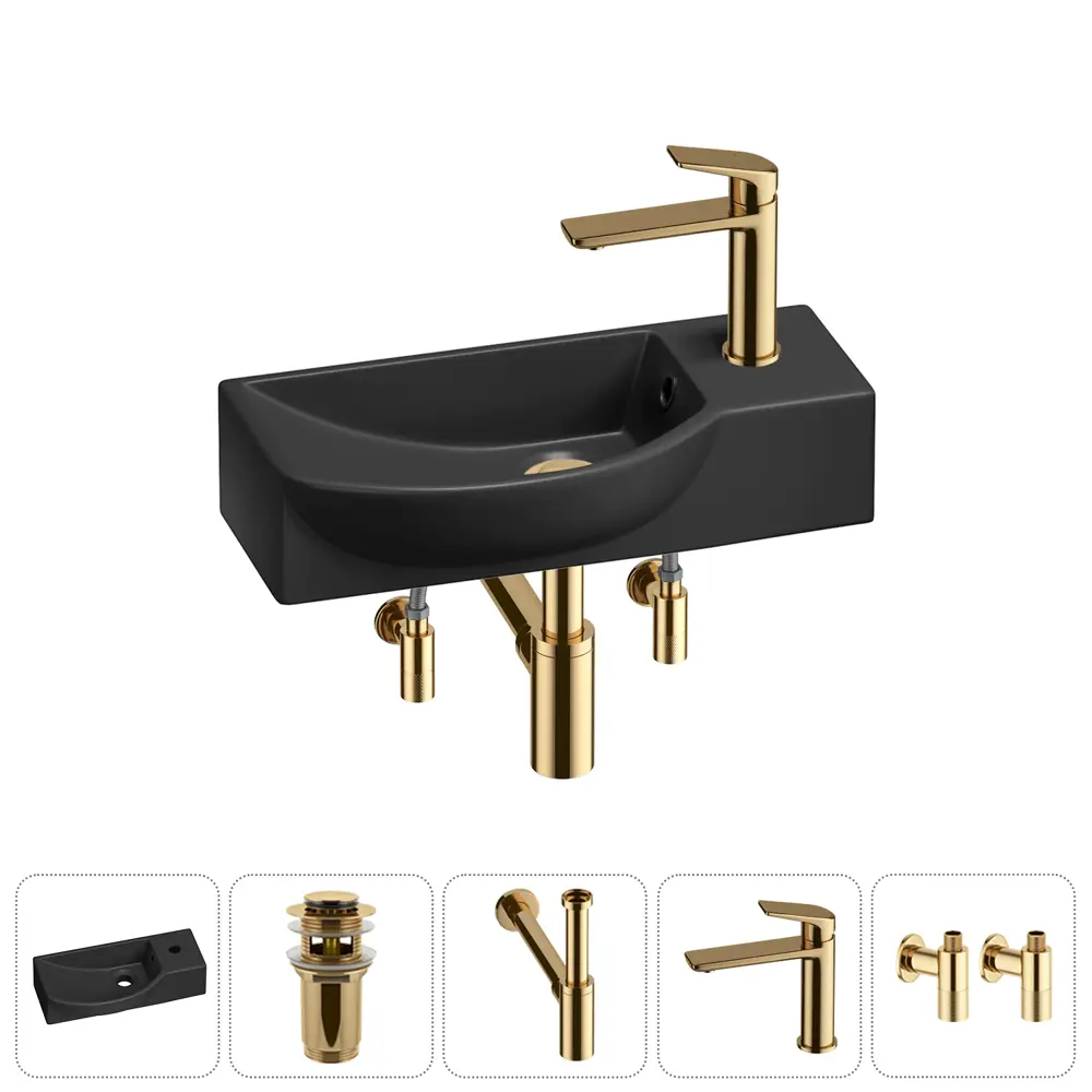 Фото 6 Раковина накладная подвесная Lavinia Boho Bathroom Sink 45x24 20216132R с донным клапаном, сифоном, смесителем и вентилями цвет золото Фото 6 Раковина накладная подвесная Lavinia Boho Bathroom Sink 45x24 20216132R с донным клапаном, сифоном, смесителем и вентилями цвет золото