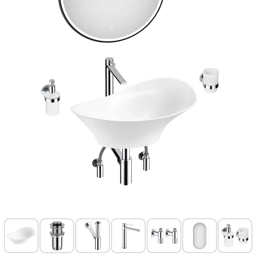 Фото 14 Раковина Lavinia boho bathroom sink 20219389R 56см цвет раковина 7 в 1: донный клапан, сифон, смеситель, вентили, зеркало, аксессуары Фото 14 Раковина Lavinia boho bathroom sink 20219389R 56см цвет раковина 7 в 1: донный клапан, сифон, смеситель, вентили, зеркало, аксессуары