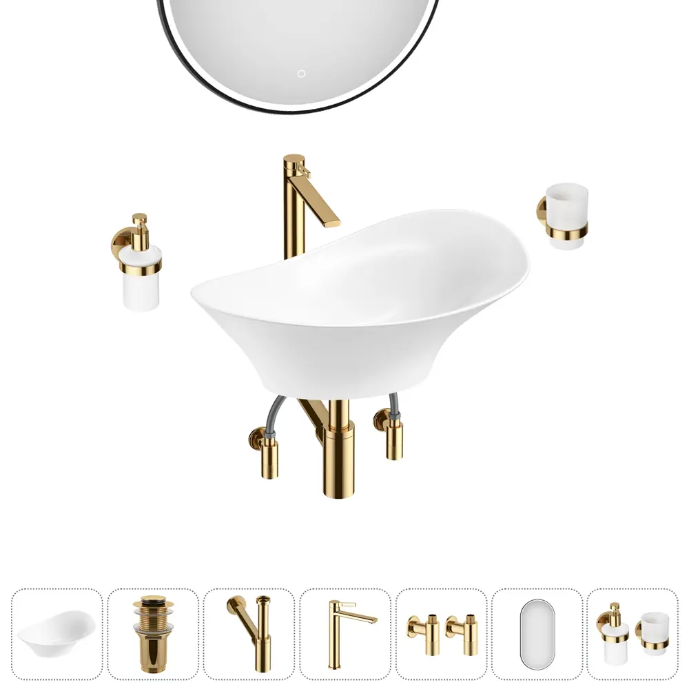 Фото 4 Раковина накладная для ванной Lavinia Boho Bathroom Sink 56x33 20219391R в комплекте: донный клапан, сифон, смеситель, вентили, зеркало цвет золото Фото 4 Раковина накладная для ванной Lavinia Boho Bathroom Sink 56x33 20219391R в комплекте: донный клапан, сифон, смеситель, вентили, зеркало цвет золото