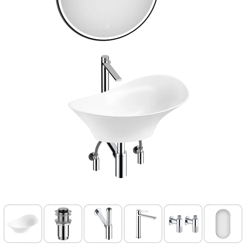Фото 11 Раковина Lavinia boho bathroom sink 20219385R 56см цвет раковина 6 в 1: донный клапан, сифон, смеситель, вентили, зеркало Фото 11 Раковина Lavinia boho bathroom sink 20219385R 56см цвет раковина 6 в 1: донный клапан, сифон, смеситель, вентили, зеркало