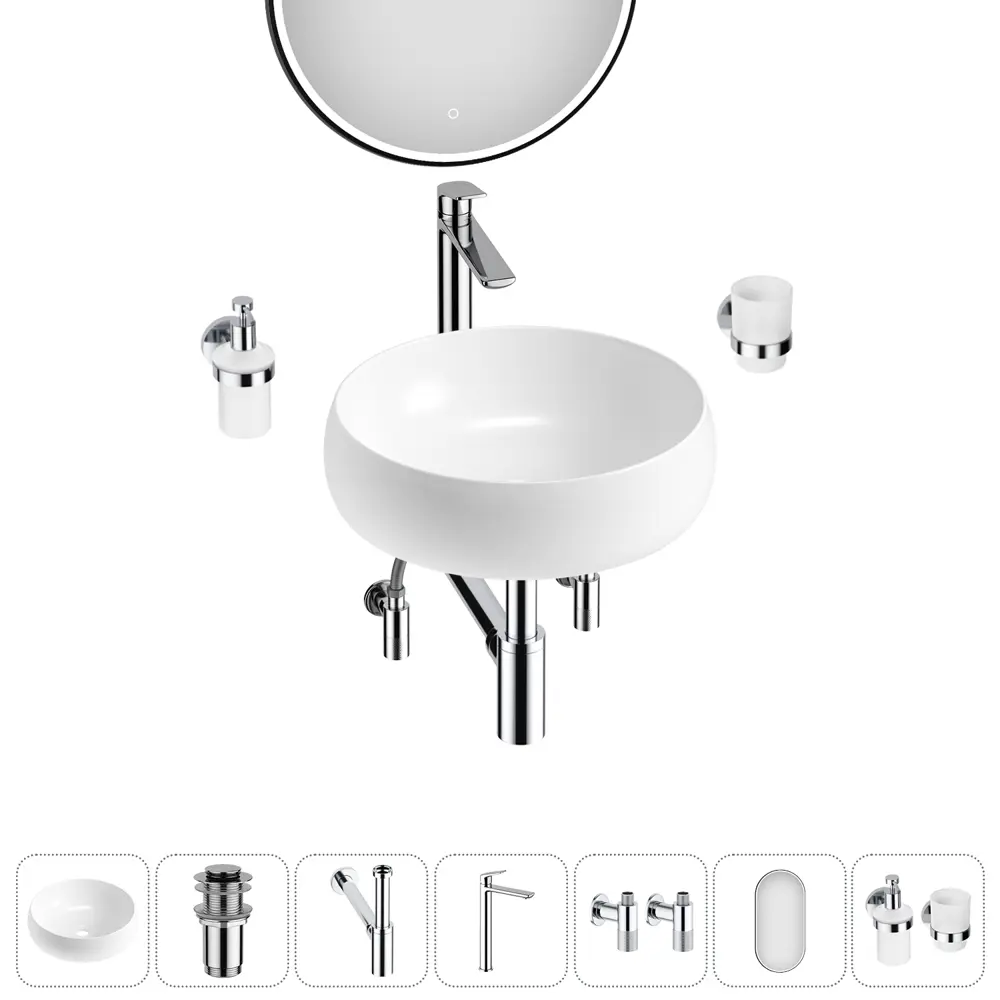 Фото 3 Раковина накладная для ванной Lavinia Boho Bathroom Sink 40x40 20219245R в комплекте: донный клапан, сифон, смеситель, вентили, зеркало цвет хром Фото 3 Раковина накладная для ванной Lavinia Boho Bathroom Sink 40x40 20219245R в комплекте: донный клапан, сифон, смеситель, вентили, зеркало цвет хром