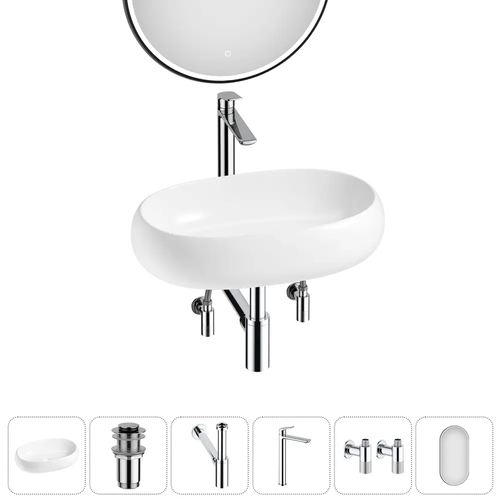 Фото 2 Раковина Lavinia boho bathroom sink 20219257R 56см цвет раковина 6 в 1: донный клапан, сифон, смеситель, вентили, зеркало Фото 2 Раковина Lavinia boho bathroom sink 20219257R 56см цвет раковина 6 в 1: донный клапан, сифон, смеситель, вентили, зеркало