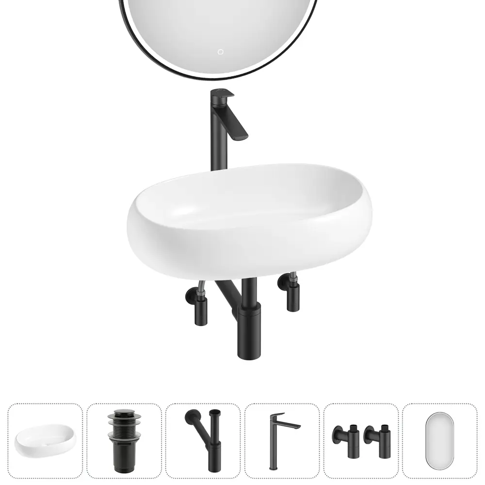 Фото 11 Раковина Lavinia boho bathroom sink 20219258R 56см цвет раковина 6 в 1: донный клапан, сифон, смеситель, вентили, зеркало Фото 11 Раковина Lavinia boho bathroom sink 20219258R 56см цвет раковина 6 в 1: донный клапан, сифон, смеситель, вентили, зеркало