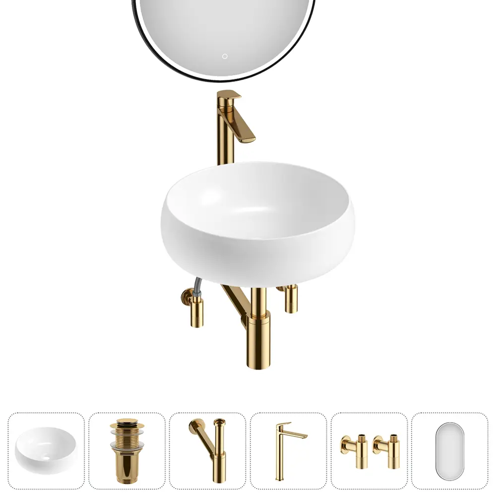 Фото 13 Раковина накладная для ванной Lavinia Boho Bathroom Sink 36x36 20219235R в комплекте: донный клапан, сифон, смеситель, вентили, зеркало цвет золото Фото 13 Раковина накладная для ванной Lavinia Boho Bathroom Sink 36x36 20219235R в комплекте: донный клапан, сифон, смеситель, вентили, зеркало цвет золото