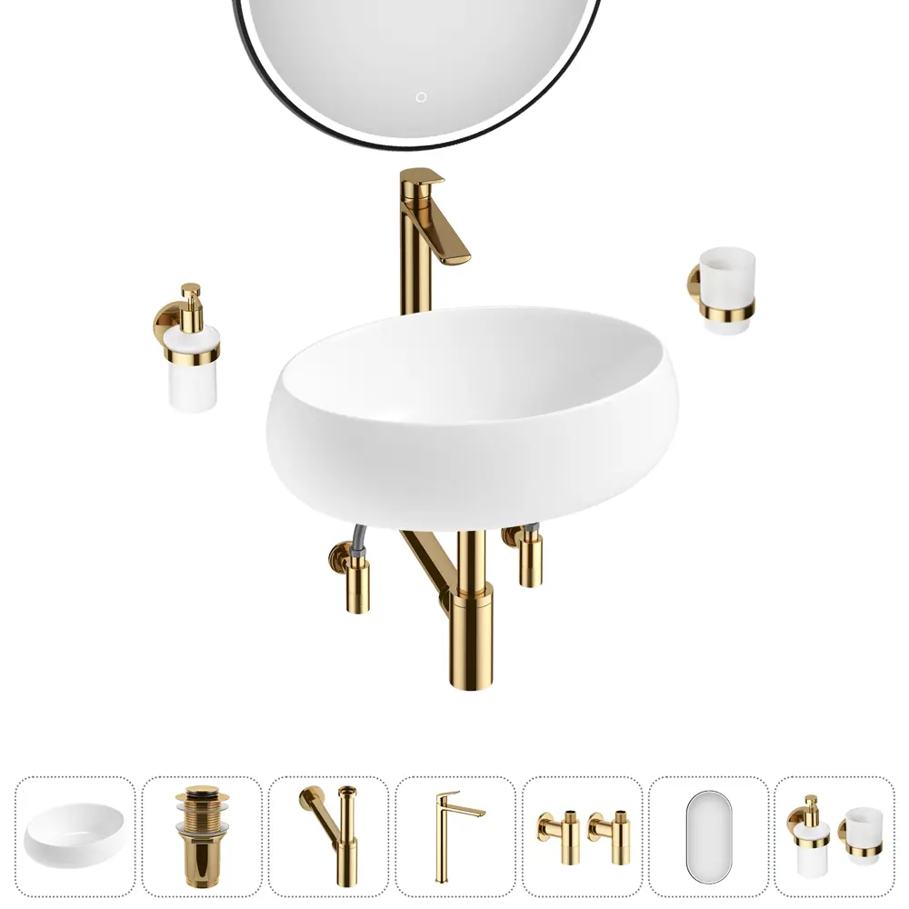 Фото 2 Раковина накладная для ванной Lavinia Boho Bathroom Sink 50x36 20219255R в комплекте: донный клапан, сифон, смеситель, вентили, зеркало цвет золото Фото 2 Раковина накладная для ванной Lavinia Boho Bathroom Sink 50x36 20219255R в комплекте: донный клапан, сифон, смеситель, вентили, зеркало цвет золото
