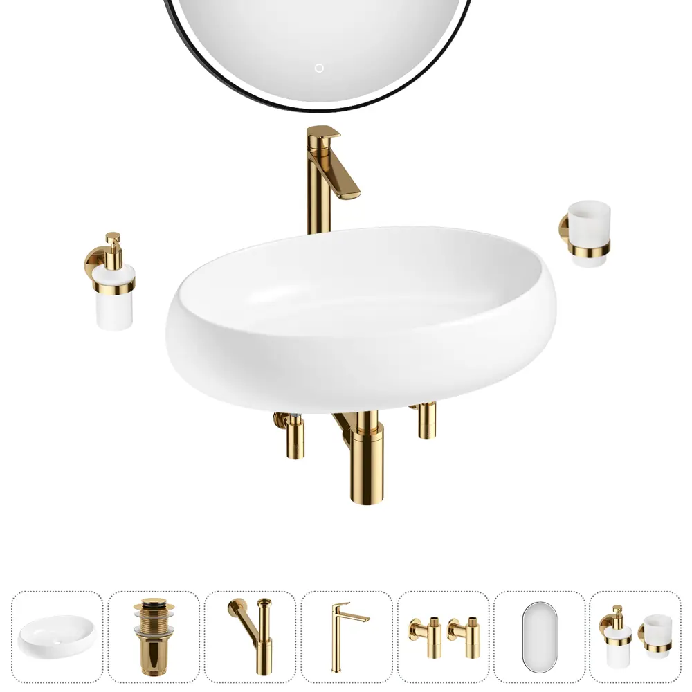 Фото 11 Раковина накладная для ванной Lavinia Boho Bathroom Sink 60x40 20219271R в комплекте: донный клапан, сифон, смеситель, вентили, зеркало цвет золото Фото 11 Раковина накладная для ванной Lavinia Boho Bathroom Sink 60x40 20219271R в комплекте: донный клапан, сифон, смеситель, вентили, зеркало цвет золото