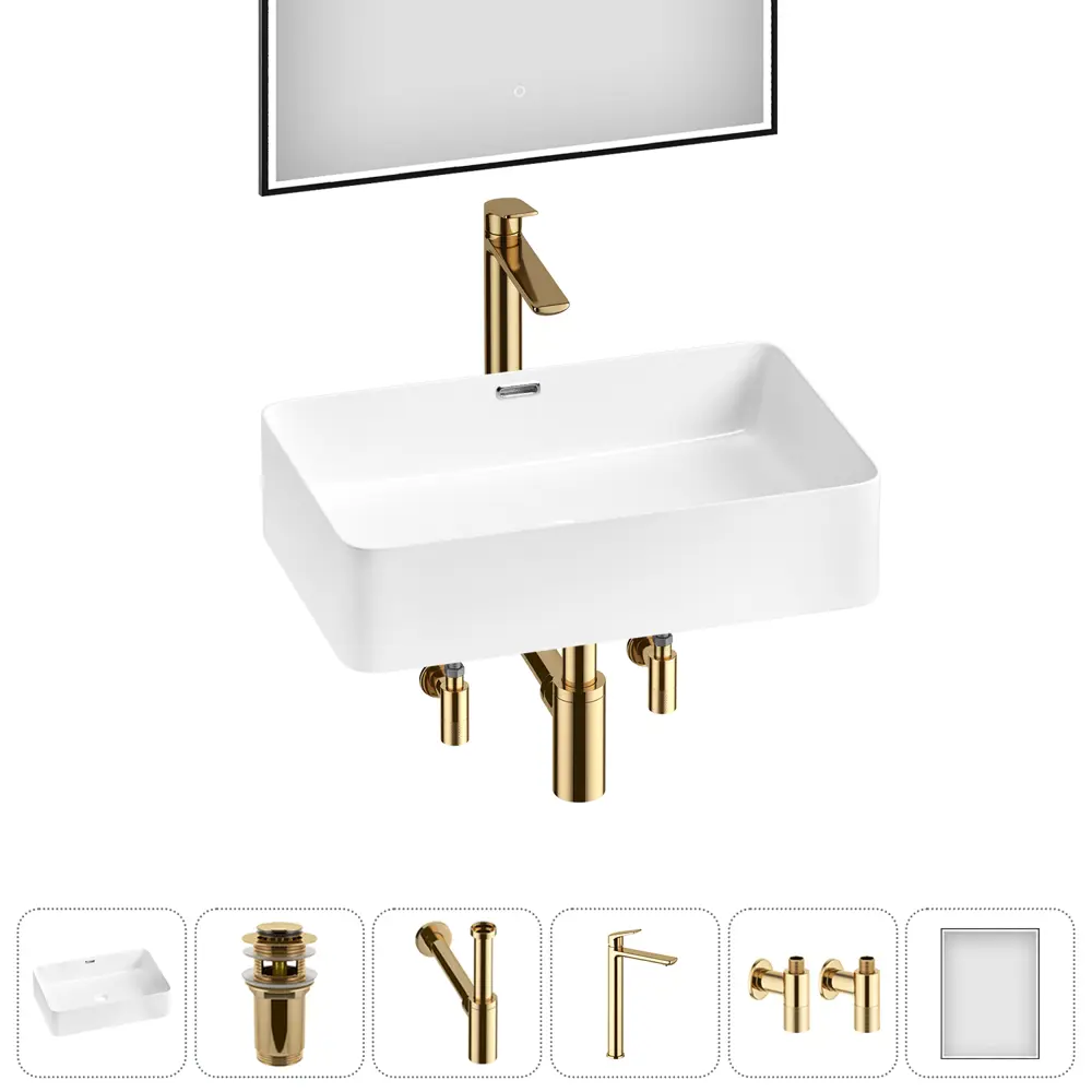 Фото 9 Раковина накладная для ванной Lavinia Boho Bathroom Sink 60x39 20219339R в комплекте: донный клапан, сифон, смеситель, вентили, зеркало цвет золото Фото 9 Раковина накладная для ванной Lavinia Boho Bathroom Sink 60x39 20219339R в комплекте: донный клапан, сифон, смеситель, вентили, зеркало цвет золото