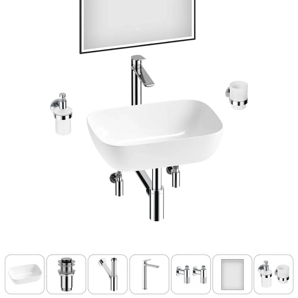 Фото 2 Раковина Lavinia boho bathroom sink 20219317R 46см цвет раковина 7 в 1: донный клапан, сифон, смеситель, вентили, зеркало, аксессуары Фото 2 Раковина Lavinia boho bathroom sink 20219317R 46см цвет раковина 7 в 1: донный клапан, сифон, смеситель, вентили, зеркало, аксессуары